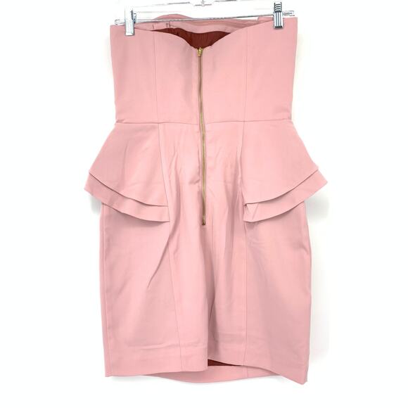 Y2K H&M Strapless Peplum Mini Dress Womens Size 8 Light Pink Back Zip NEW - Picture 2 of 7